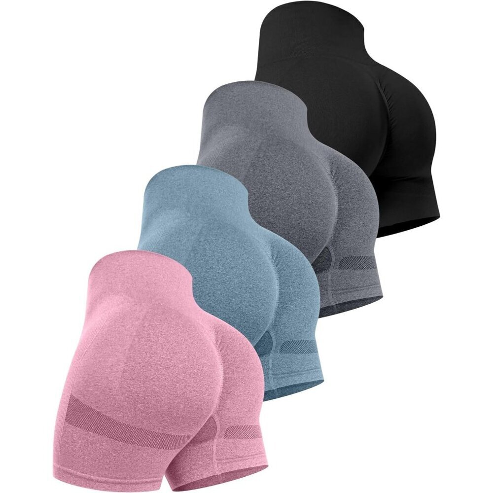 Women's 4 Packs Workout Gym Shorts, High Waisted Butt Lifting Scrunch Butt Seaml